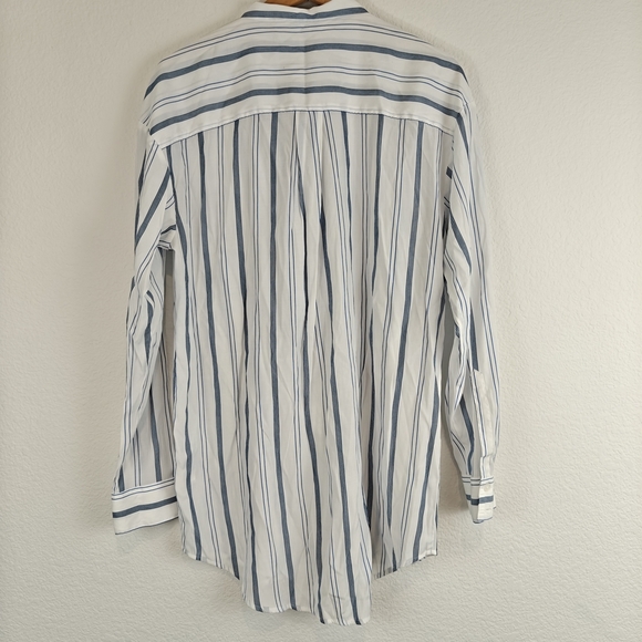 Elizabeth & James Blue White Striped Neck Tie Button Down Long Sleeve Shirt M - Picture 11 of 13